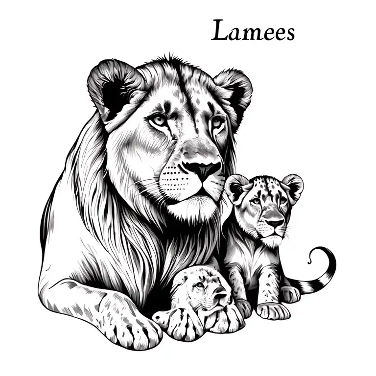 "Lamees" lionesses with 2 cubs tattoo design idea
