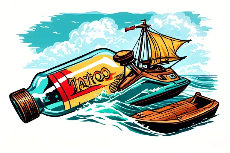 ship in a bottle tattoo, but instead a stand up jet ski inside tattoo design idea