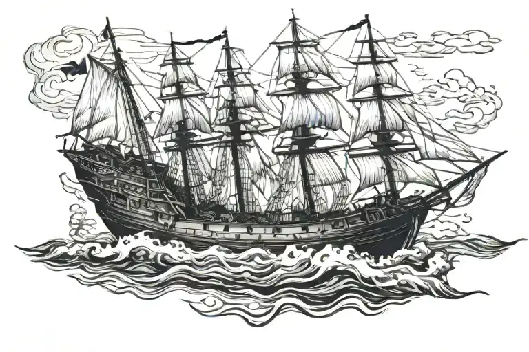 boat 18th century tattoo design idea