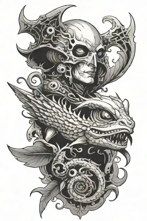Myriapoda over alucard gun tattoo design idea
