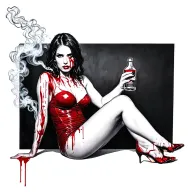 sexy bloody woman sitting alcohol smokes tattoo design idea