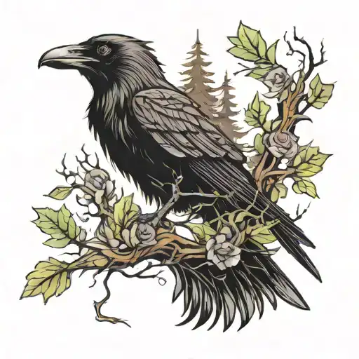 tattoo Man falls apart, a raven flies out of him, a she-wolf goes into the forest tattoo design idea