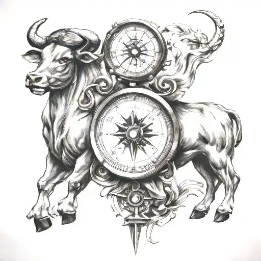 TAURUS AND LIBRA WITH COMPASS tattoo design idea