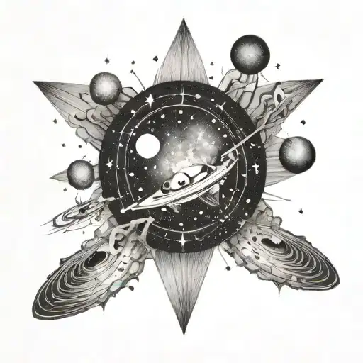 An intricate dotwork tattoo of a cosmic scene with outer space and stars tattoo design idea