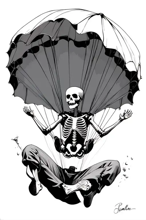skeleton skydiving under canopy made tattoo design idea