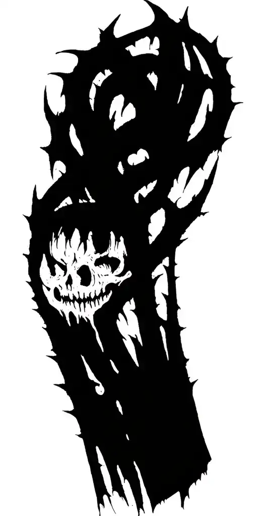 Raw Blackwork Chaotic Bold Strokes Flow Brutalist Dark Abstract Lettering Thorns Expressive Anatomical Horror tattoo design idea