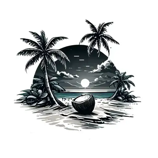 beach, coconut trees, hard work, technology, programming, discipline tattoo design idea