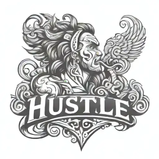 hustle front facing tattoo design idea