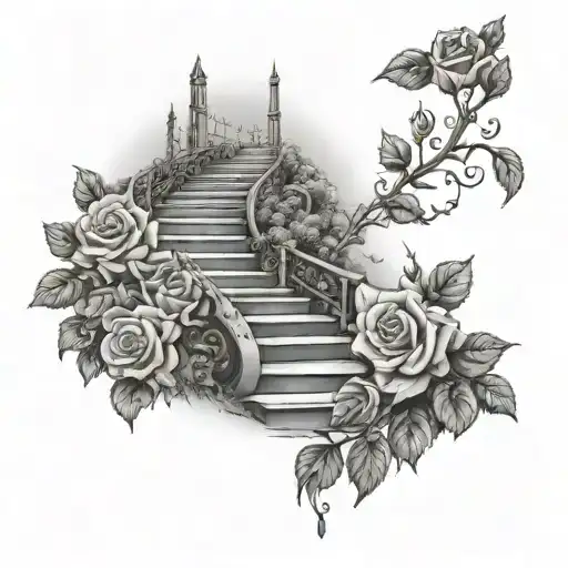 Heaven stairs with rose bush tattoo design idea