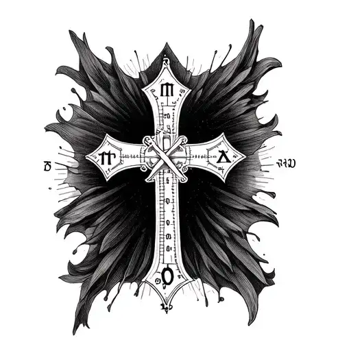 I plan to get a tattoo with an Orthodox cross, coordinates with degrees and minutes, and the initials Г Т М Л on my stom tattoo design idea