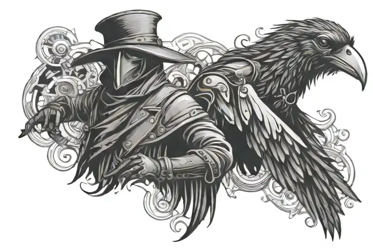 Steam punk plague doctor and raven tattoo design idea
