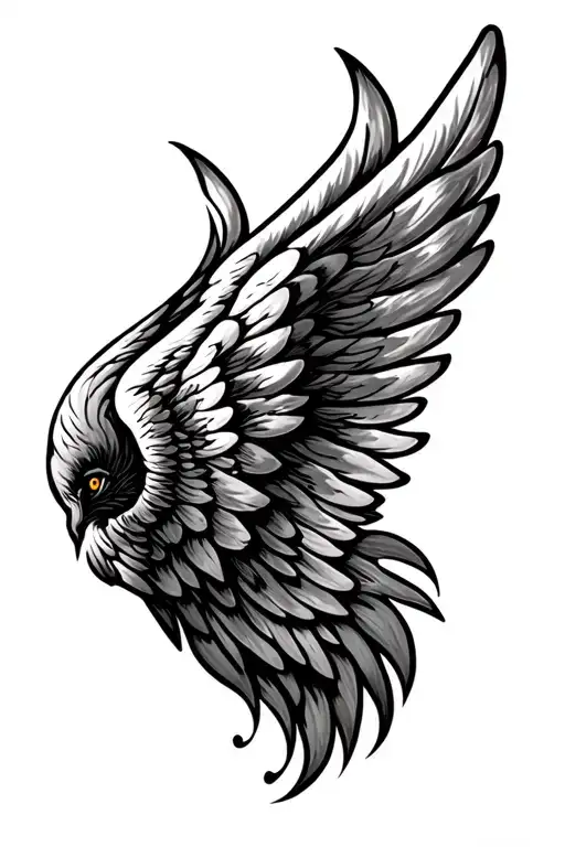 Wing tattoo to denote the second part of my life,  the transition, the transformation, getting up from the fire  tattoo design idea