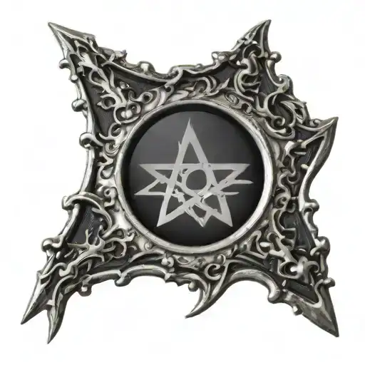Silver and Black Scrying mirror. Satanic, Pentagram, Satanism, Bloody, Dripping in blood. tattoo design idea
