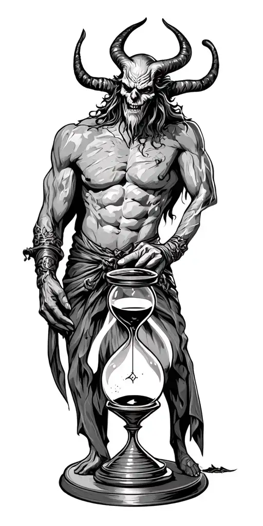 Satan holding an hourglass tattoo design idea