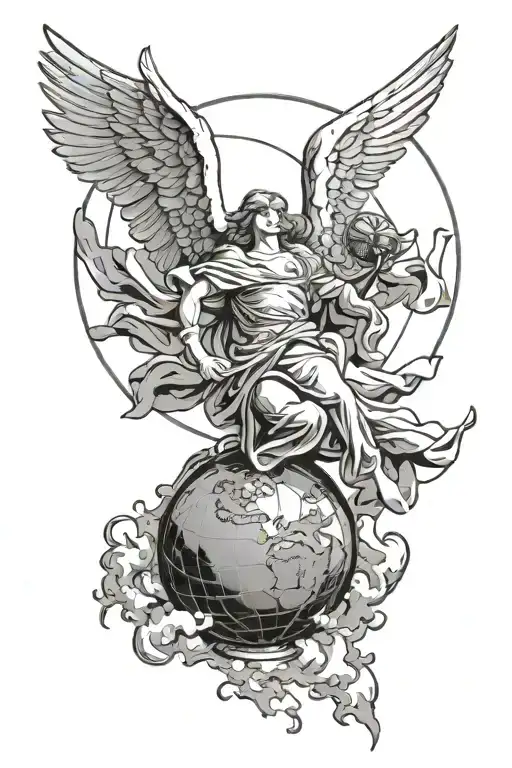angel falling to earth globe tattoo design idea