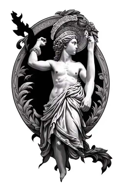 leg sleeve Roman theme tattoo design idea
