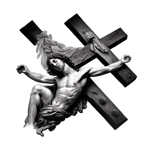 jesus crucified and Mariam crying below the cross for neck tattoo design idea