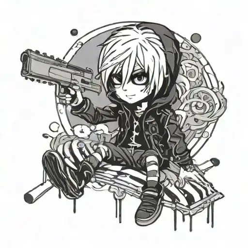 cartoon emo in therain black and white black parade suit tattoo design idea