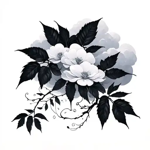 Cloud Japanese Leafs tattoo design idea