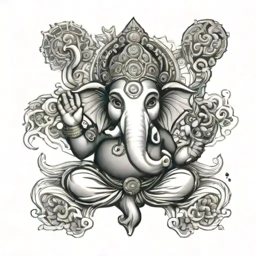 create a tattoo design that combines both Lord Ganesha and Lord Hanuman in a simple yet detailed manner tattoo design idea