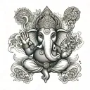 create a tattoo design that combines both Lord Ganesha and Lord Hanuman in a simple yet detailed manner tattoo design idea