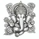 create a tattoo design that combines both Lord Ganesha and Lord Hanuman in a simple yet detailed manner tattoo design idea