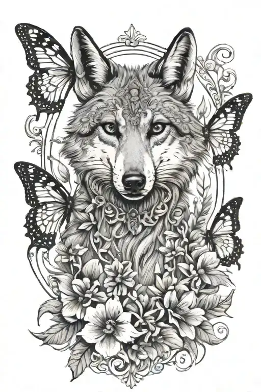 horse wolf Meerkat Butterfly flower tattoo design idea