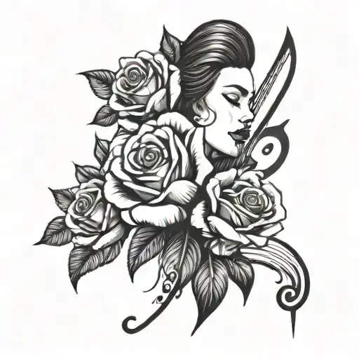 Amelia with roses and music lines forming tattoo design idea