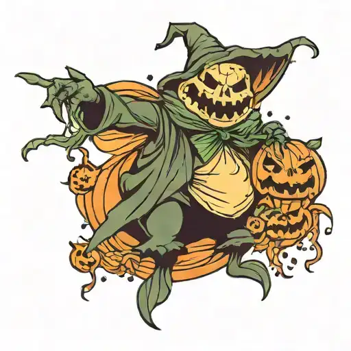 oogie boogie with pumpkins around it  tattoo design idea