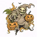 oogie boogie with pumpkins around it  tattoo design idea