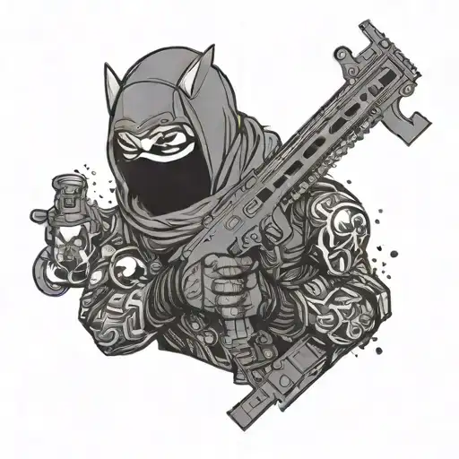 DOTWORK An anime character with a bandit mask holding a firearm, embodying your passions for anime, bandidos, and guns tattoo design idea