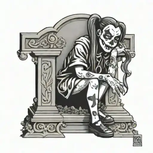 insane clown posse cemetery girl sitting on a grave stone with the giggilo logo on the headstone tattoo design idea