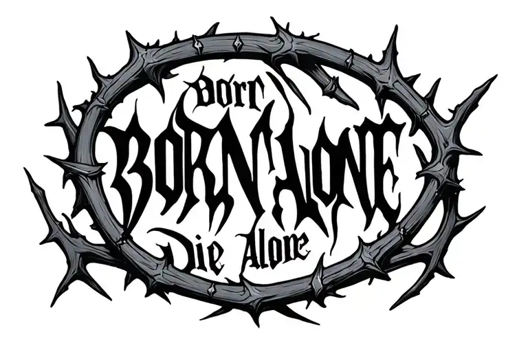Born Alone Die Alone Gothic Font with Thorns around  tattoo design idea