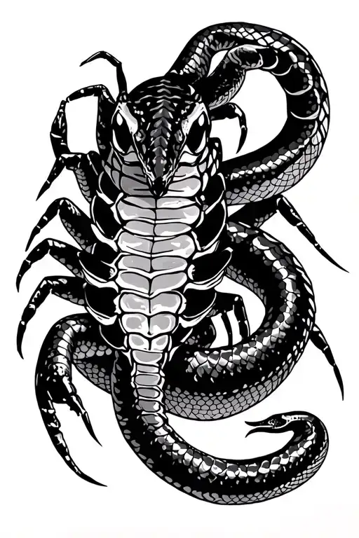 scorpion and snake in desert landscape tattoo design idea