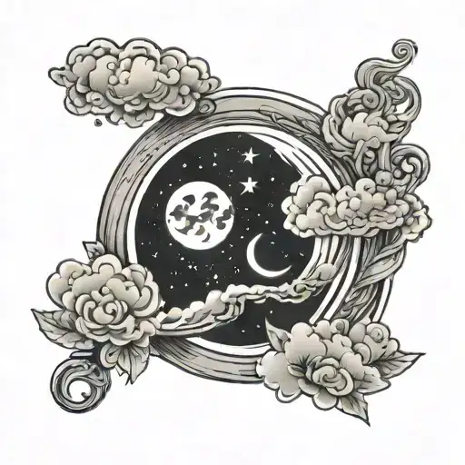moon shining with stars and clouds surrounding tattoo design idea