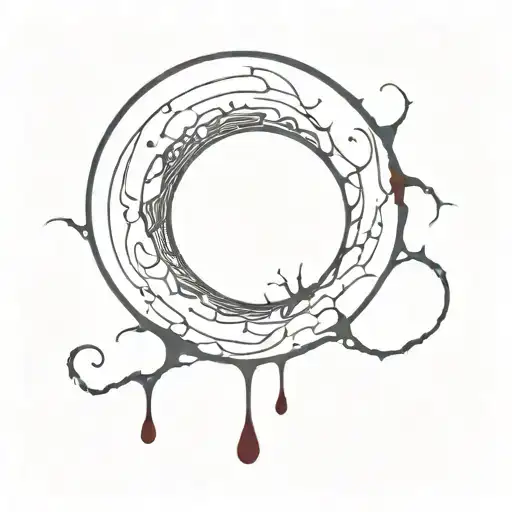 moon-with-liquid-blood-flows-down-half cyber sigilism too many many many many curves lines, detailed horror, blood tattoo design idea