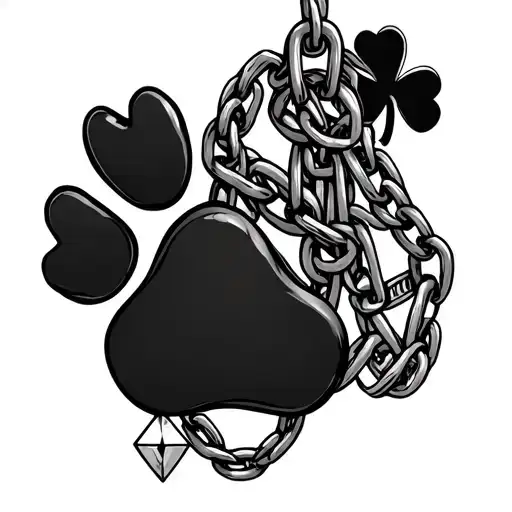 chains, straps, strings, Wiktoria, Oskar, M, dog paw, four -leaf clover, diamond, bead tattoo design idea