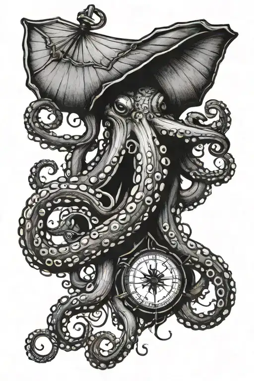octopus on one side of the hand so that the tentacles go over the fingers. On the other side a ship/compass tattoo design idea