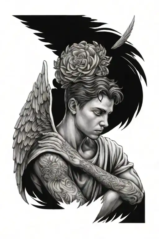 Angel teen boy kind soul looking tattoo design idea