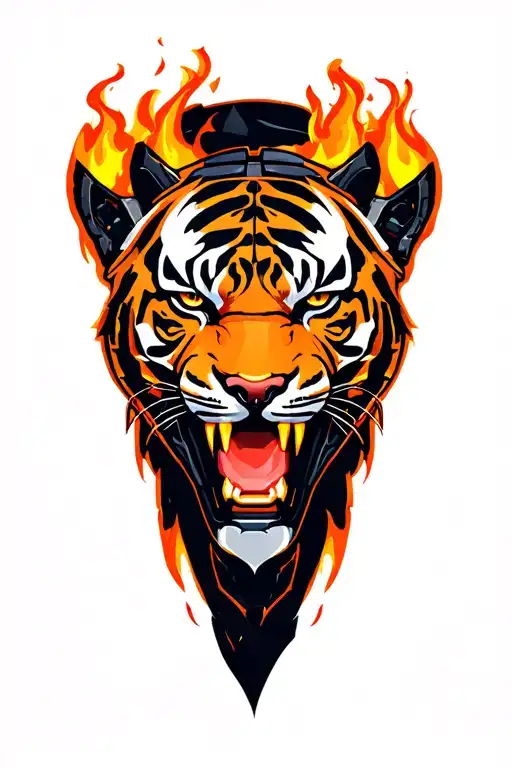 mech fire tiger head tattoo design idea
