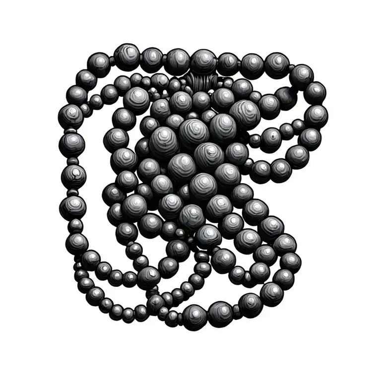 3D style tattoos sketch: traditional Buddhist Mala of 108 beads made of dark sandalwood of lengths tattoo design idea