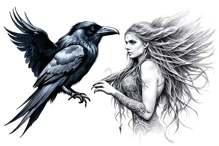 freya with raven tattoo design idea