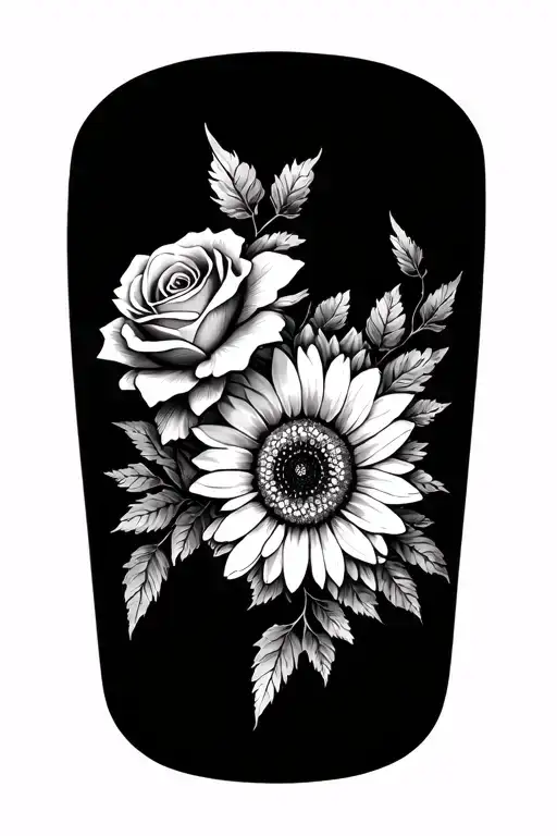 Thigh design with flowers carnation daisy rose with mandala tattoo design idea