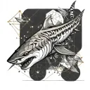 tiger shark fine line with geometry golden ratio tattoo design idea