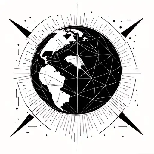 planet earth black and white tattoo design idea