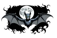 bat flying moon surrounded tattoo design idea