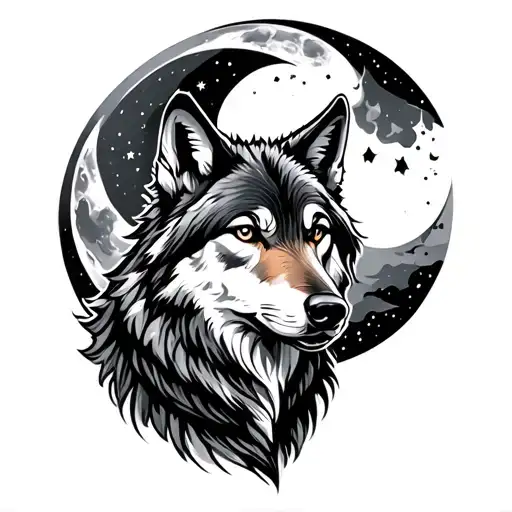 wolf with moon written skoll tattoo design idea