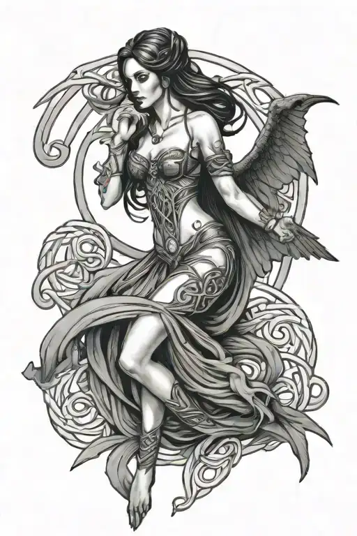 Morrigan Celtic goddess of death knot tattoo design idea
