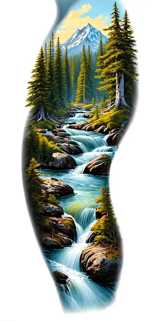 mountain stream with Forrest  tattoo design idea