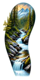 mountain stream with Forrest  tattoo design idea